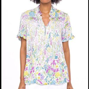Banjanan Ebisu White Floral Blouse Top Small